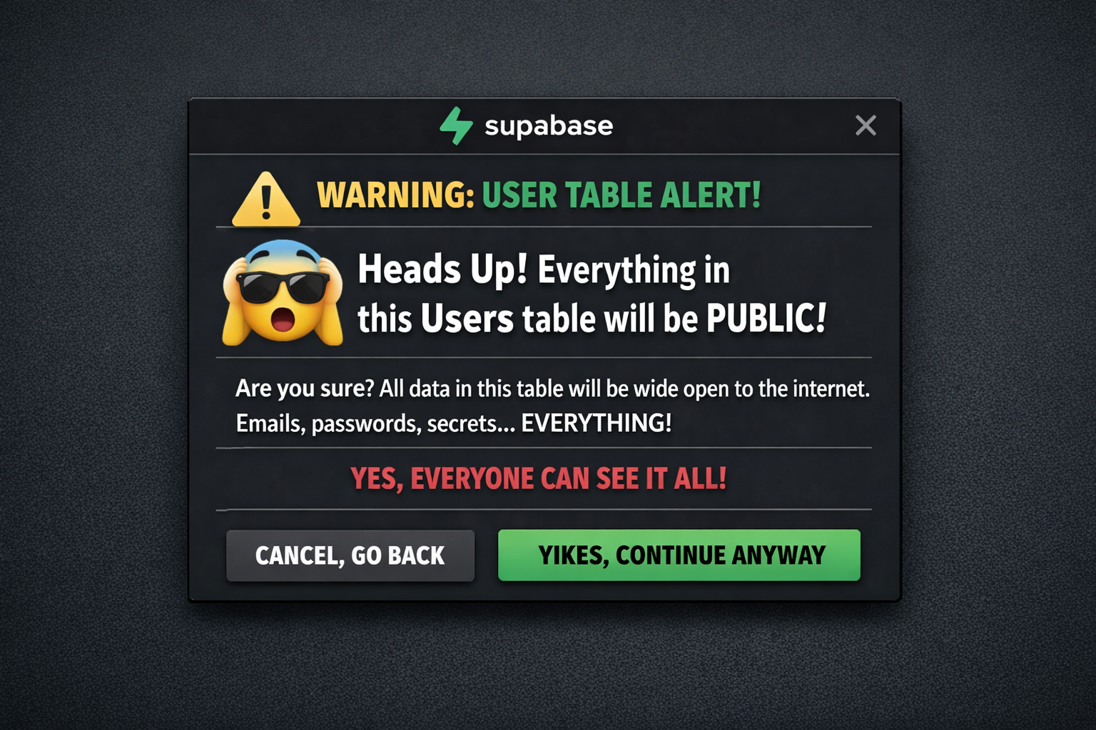 Supabase RLS warning